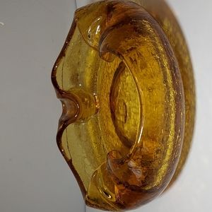 Vintage MCM Crackle Glass Cigar Ashtray Amber Honey